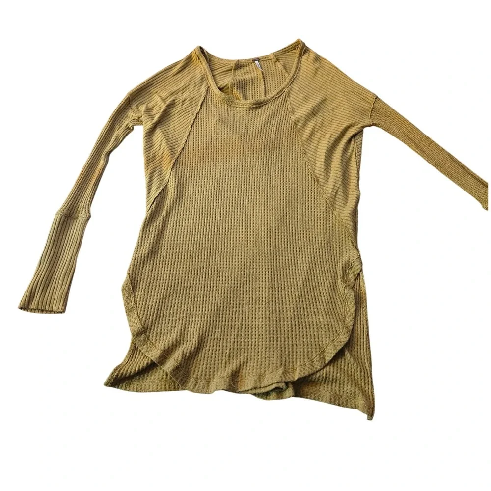Free People Waffle Knit Long Sleeve Top Shirt Mustard Yellow Size‎ S